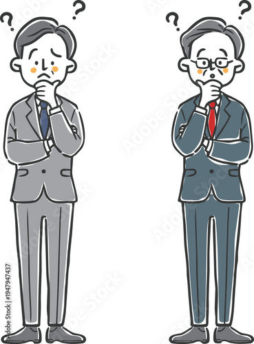 疑問を持つ中高年ビジネスマン　全身　ベクター
