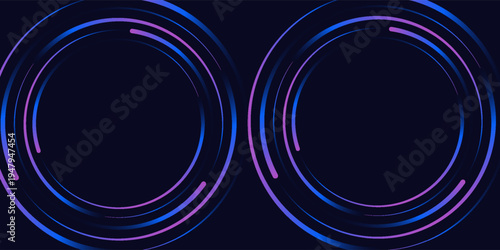 Blue abstract background with spiral circle lines, technology futuristic template. Vector illustration.