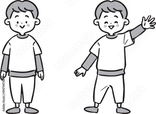 男児　全身　ベクター（モノクロ）