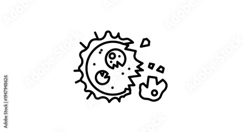Abstract representation of a virus or cell breaking apart, symbolizing destruction or infection.