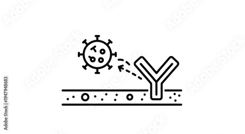 Antibody attacking virus icon, immune system response, medical concept