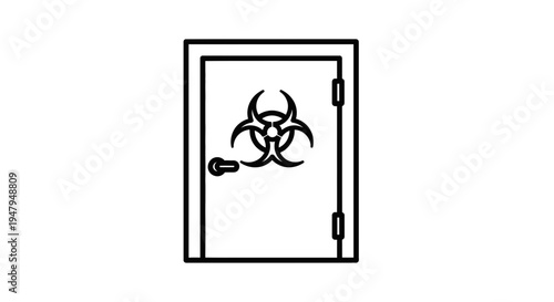 Biohazard symbol on a closed door, quarantine zone, danger warning, infectious disease concept