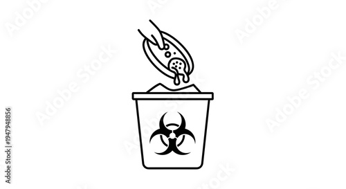 Biohazard waste disposal: hand dropping contaminated item into biohazard bin
