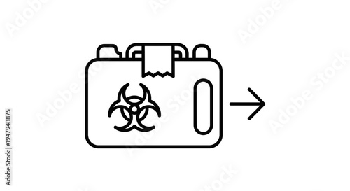 Biohazard Waste Container with Arrow Icon, Hazardous Material Disposal Concept