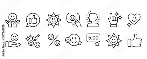 Collection of green smiley face icons and symbols for positive feedback and ratings
