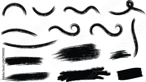 Brush stroke collection various black brushstrokes and lines for artistic expression