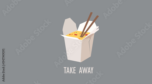 Color chinese takeout box with chopsticks icon, asian takeaway food container symbol isolated on white background, chinese food delivery and asian cuisine take away concept for web, app and interface 