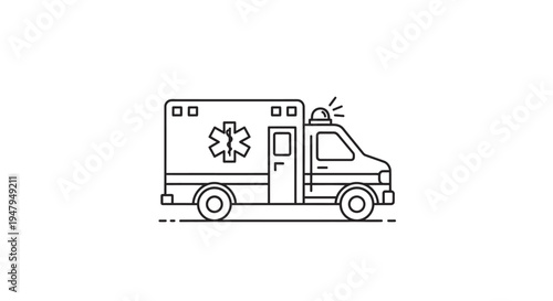 Medical emergency ambulance outline icon. Healthcare transport vehicle, first aid and rescue service vector illustration.