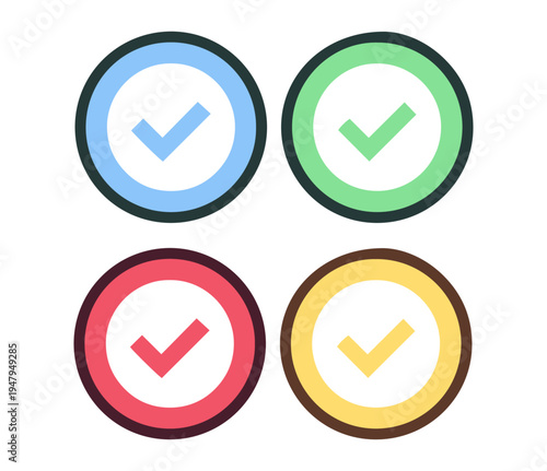 colorful check mark circle icons, flat minimal vector design set Free Download colorful check mark circle icons, flat minimal vector design set - GFXLoad