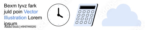 Time tracking, calculations, cloud storage, productivity tools, educational resources, business applications. A clock, calculator and cloud. Time management and cloud storage concepts