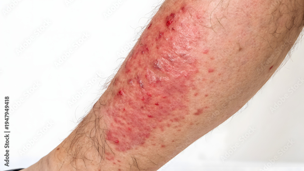 Fototapeta premium Leg skin with severe rash and areas of inflammation