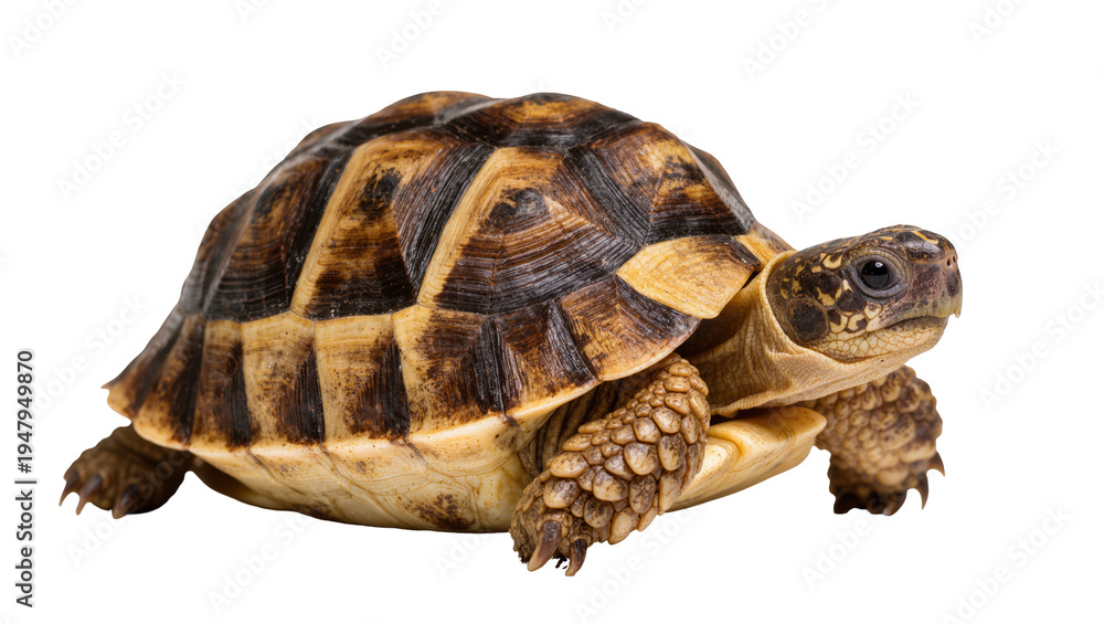 Fototapeta premium Isolated Hermann's tortoise, a beautiful land reptile with a distinctive patterned shell