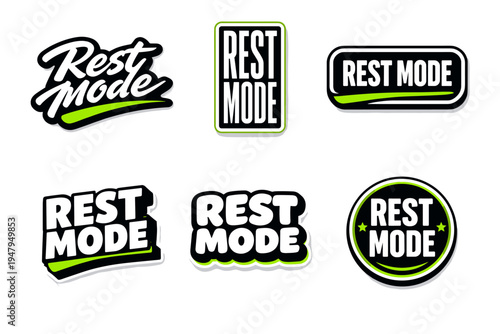 Rest mode relax and recharge message. inspirational typography sticker design.
