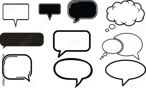 Collection of various speech bubbles and thought clouds