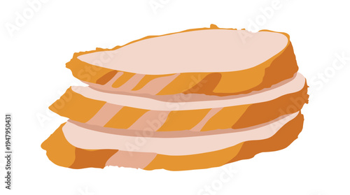 Three slices of cooked chicken or turkey meat loaf on a transparent background