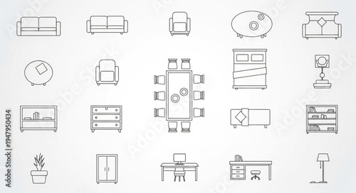 Architectural Furniture Plan Views - Sofas, Chairs, Beds, and Storage.