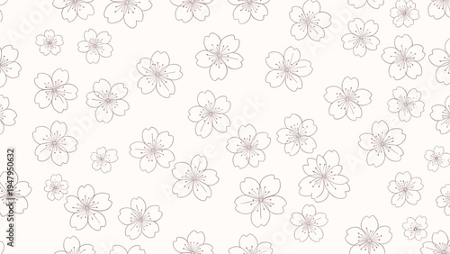 Beautiful seamless pattern featuring delicate hand drawn cherry blossom flowers scattered across a light background for fabric or wallpaper design.