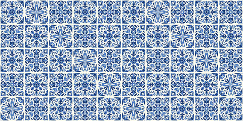 Keuken achterwand Portugese tegeltjes patronen Blauw wit azulejo patroon geometrische bloemmotieven  © Danchenko