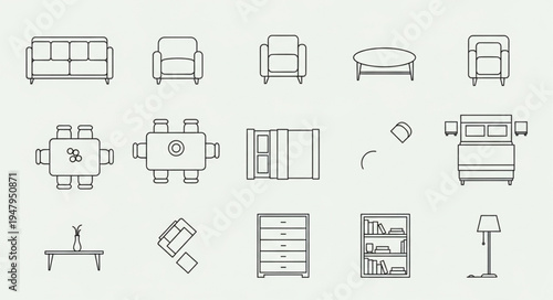 Furniture Arrangement Plan - Top-Down View of Interior Design Elements.