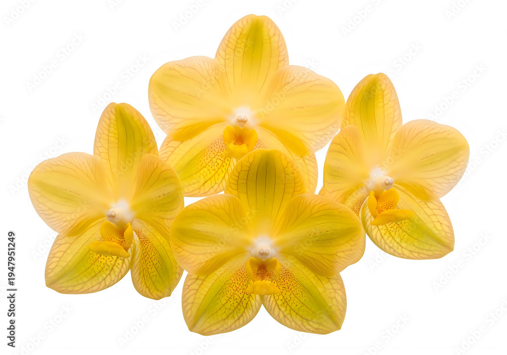 Fototapeta premium A cluster of yellow orchid flowers isolated on transparent background