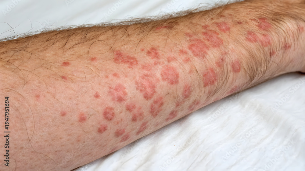 Naklejka premium Close up of human forearm skin with visible erythema