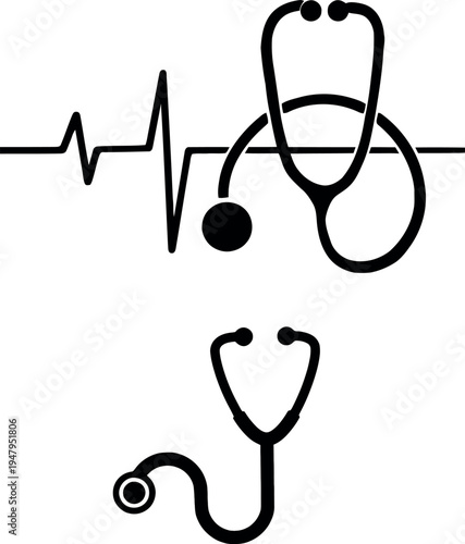 Medical Stethoscope with Heartbeat EKG Pulse Rhythm Silhouette