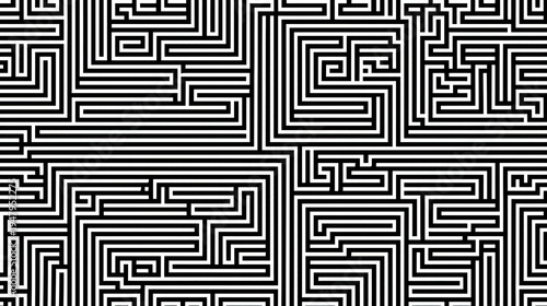 Seamless square maze line pattern in black and white
