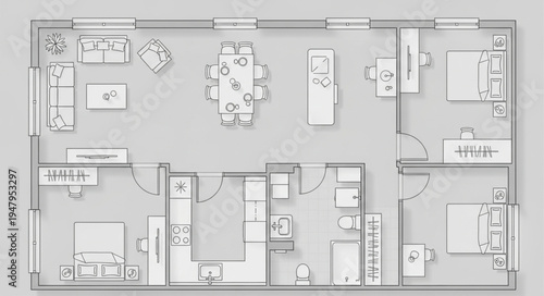 Detailed Floor Plan of a Two-Bedroom House with Open Living Space.