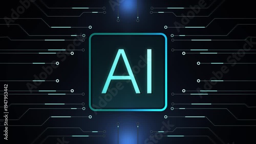 Futuristic Technology Scene Description. Dynamic Illustration Of Artificial Intelligence On Circuitry