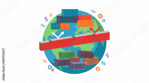 Global Tariffs Impact on Shipping and Finance Illustrated with Containers and Charts