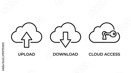 Cloud computing icons for upload download and access Vector