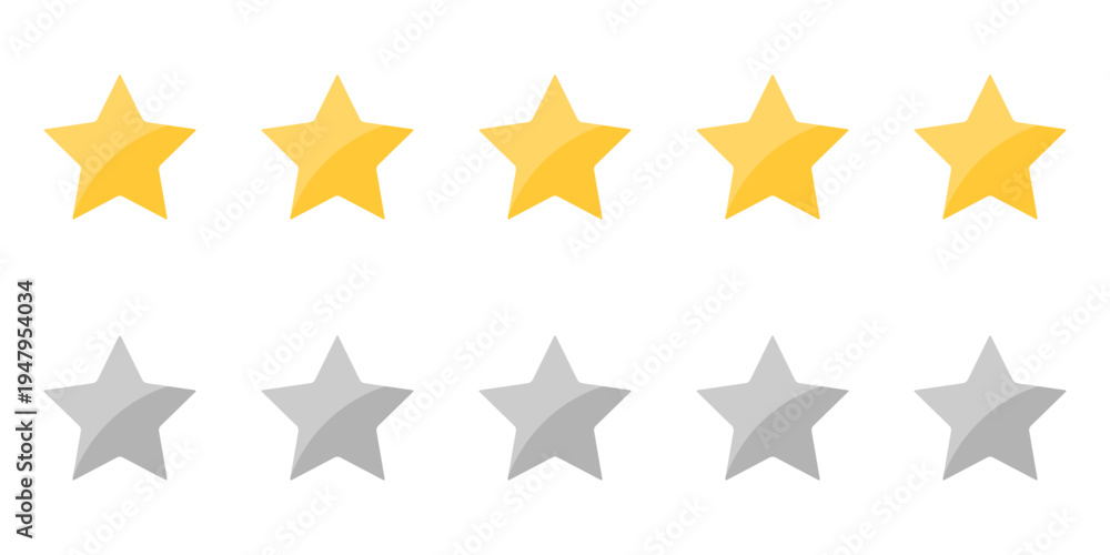 Fototapeta premium Five Yellow and Grey Star Rating Icons with Gradient Effect for Product Reviews
