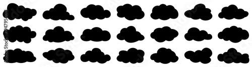 Black Cloud Shapes Set - Cartoon Smoke or Speech Bubble Silhouettes Vector Collection