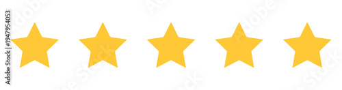 Five Distinctive Spiky Yellow Star Icons Representing Top Rating