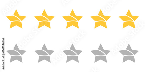 Abstract Styled Five Yellow and Grey Star Rating Icons with Unique Design Elements
