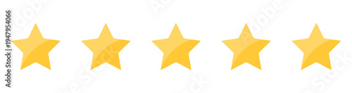 Five Spiky Yellow Star Icons with Subtle Gradient for Premium Rating Display