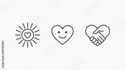 Heart and handshake symbols with smiling sun Vector