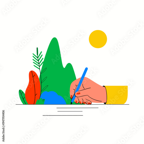 Hand Cutting Paper Mountain Collage in Minimalist Vector Style