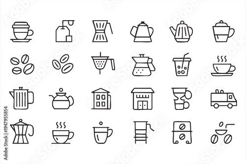 Hot Beverage Coffeehouse Vector Line Icons for Web and Apps