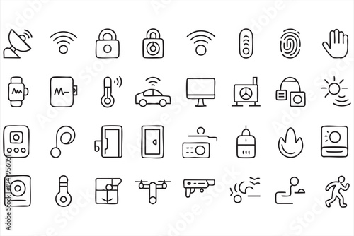 Biometric Protection and Digital Monitoring Line Icon Collection