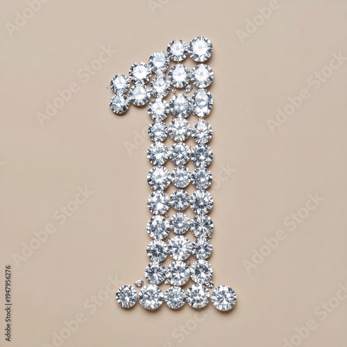 Number 1 made out of small diamonds on a neutral solid background