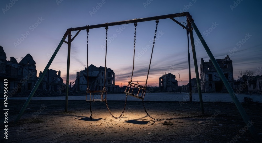 Fototapeta premium Abandoned Playground Swing Set at Dusk