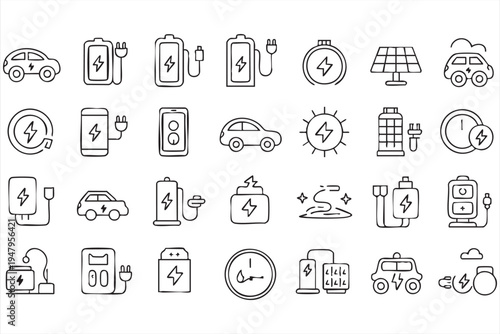 Eco Friendly Electric Car Charging Vector Icon Collection