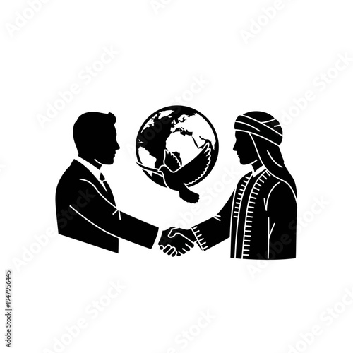 Business people shaking hands globally.