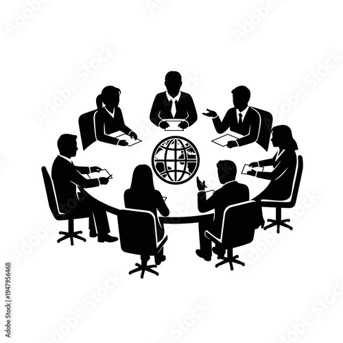 Business people sitting around table.