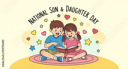 Children celebrating national son and daughter day with hearts and stars