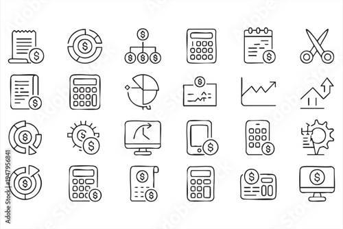 Investment Budgeting and Tax Payment Vector Line Icons