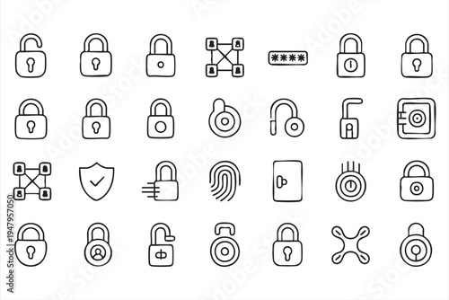 Data Encryption and Privacy Security Outline Icon Set