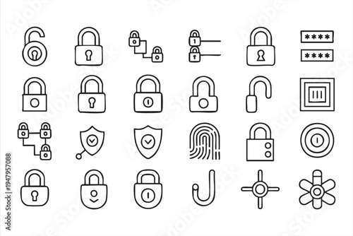 Digital Protection and Secure Access Minimal Outline Icon Pack