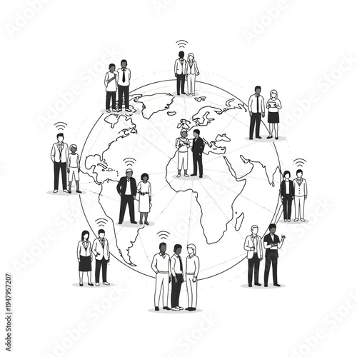 Diverse People Standing on World Globe.